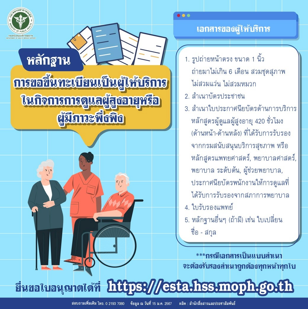 การขอขึ้นทะเบียนเป็นผู้ให้บริการในกิจการดูแลผู้สูงอายุ หรือผู้มีภาวะพึ่งพิง